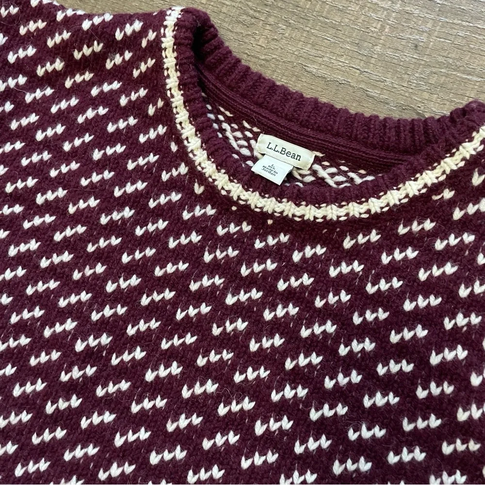 LL Bean Women's Bean's Classic Ragg Wool Sweater Crewneck Bird's-Eye L - Picture 2 of 9
